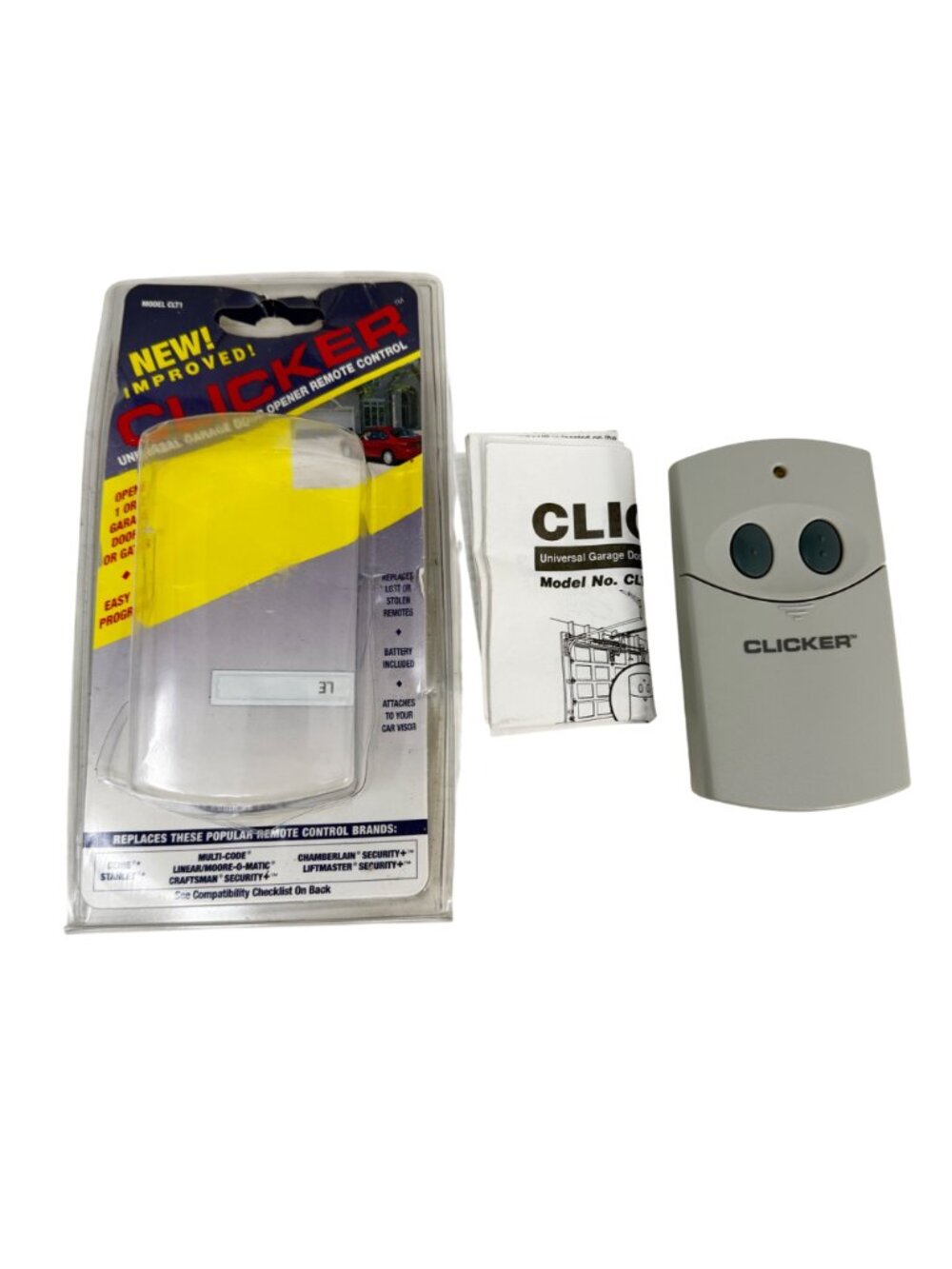Clicker CLT1 Universal Garage Door Opener Remote Control 2-Button w/Original PKG - Picture 3 of 5